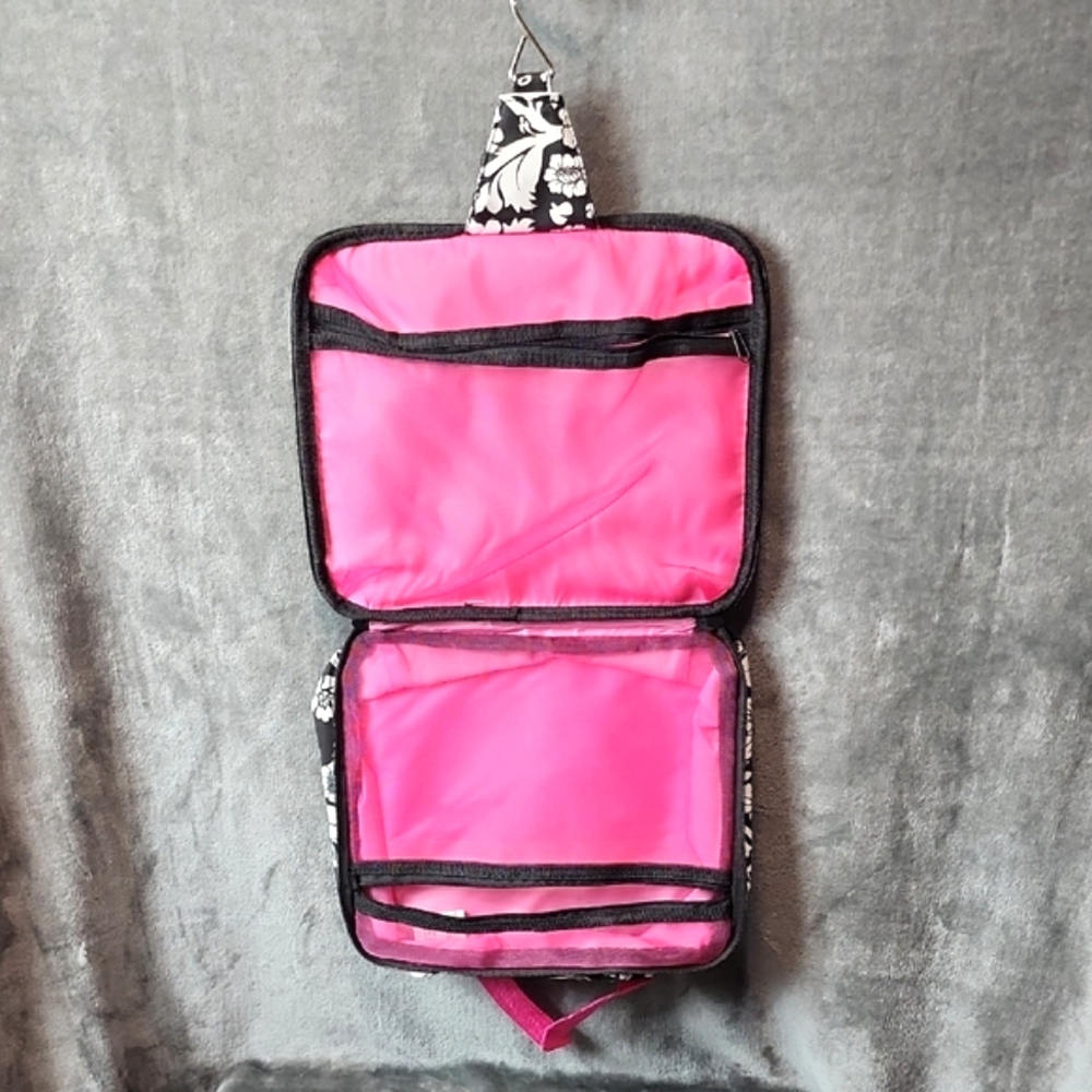 Hanging Toiletry Travel Bag. Pink, Black And White Floral New
